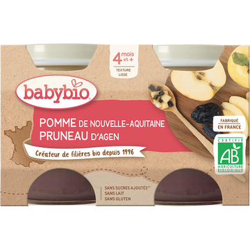 Purée de  pomme pruneau BABYBIO,  2 pots de 130g