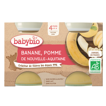 Purée de pomme banane BABYBIO, 2 pots de 130g