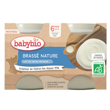 Brassé nature au lait de vache français BABYBIO, 2x130g 260g