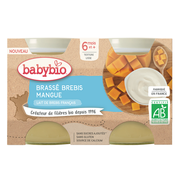 BABYBIO - Brassé brebis mangue au lait de brebis, de 6 à 12 mois - 2x130g
