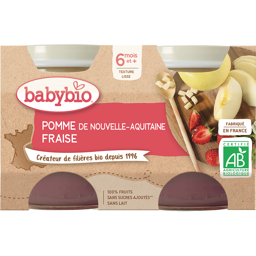 Purée de délice de pomme fraise BABYBIO, 2 pots de 130g
