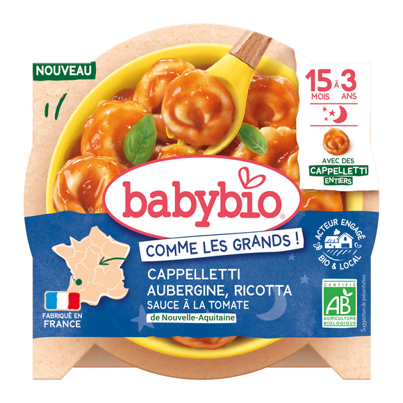 Cappelletti Aubergine Ricotta & sauce tomate de Nouvelle-Aquitaine BABYBIO 190g