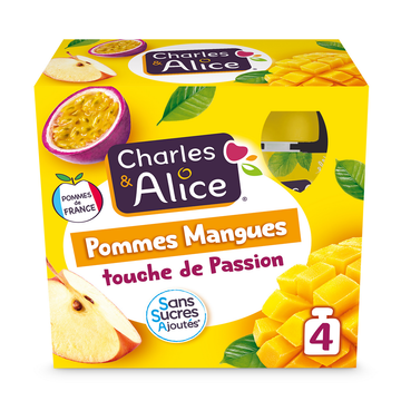 Gourde Dessert fruitier pomme/mangue/passion, sans sucre ajouté, CHARLES & ALICE - 4x90g