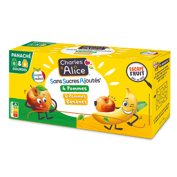 Dessert fruit s/s ajoutés pomme/banane CHARLES&ALICE 12x90g