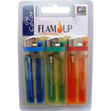 Briquets à gaz colorés sous blister FLAM'UP, x3