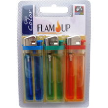 Briquets à gaz colorés sous blister FLAM'UP, x3