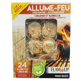 Allume feux + allumettes en laine de bois 100% naturel FLAM UP, boîtede 24