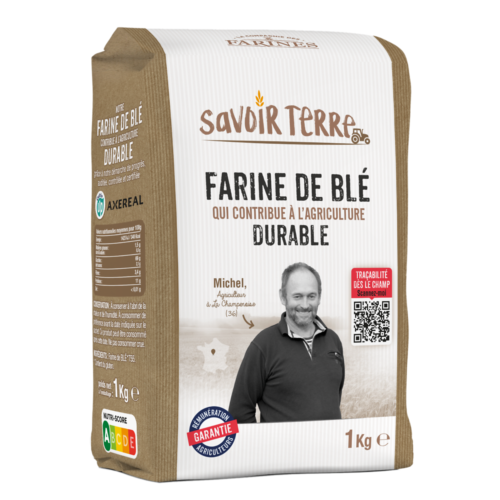 Farine de blé t55 SAVOIR TERRE, sachet de 1kg