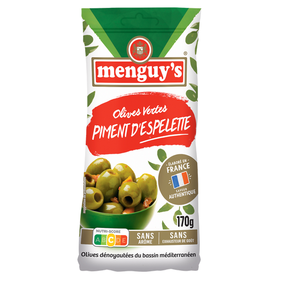 Olives vertes au piment d'epelette MENGUY'S 170g