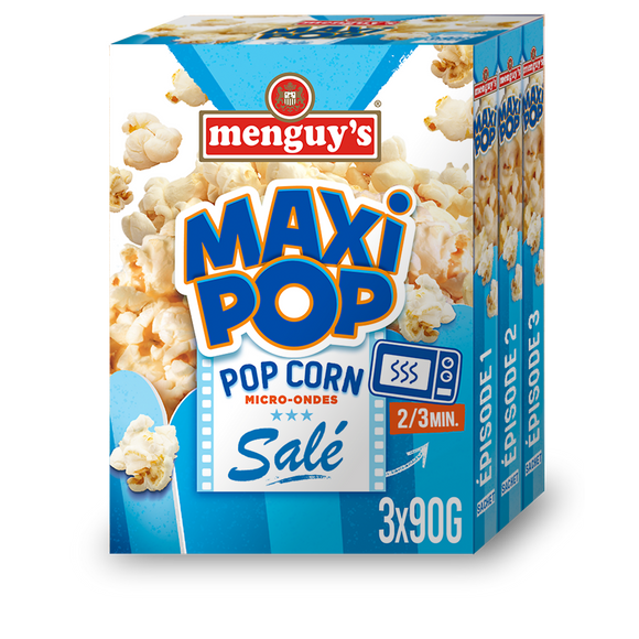 Maxi pop corn légèrement salé MENGUY'S, 3 sachets micro ondes, 270g