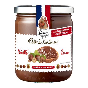 Pâte à tartiner noisettes cacao du Lot et Garonne LUCIEN GEORGELIN, pot de 400g