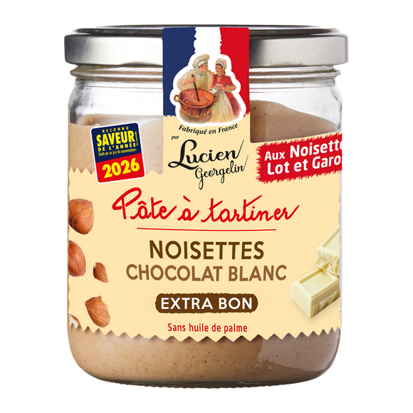 Pâte à tartiner noisette du lot & Garonne & chocolat blanc LES RECETTES CUITES AU CHAUDRON LUCIEN GEORGELIN, 400G