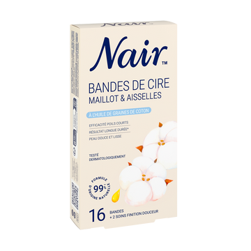 Bande de cire épilatoire Maillot et Aisselles Fleur de Coton NAIR x16