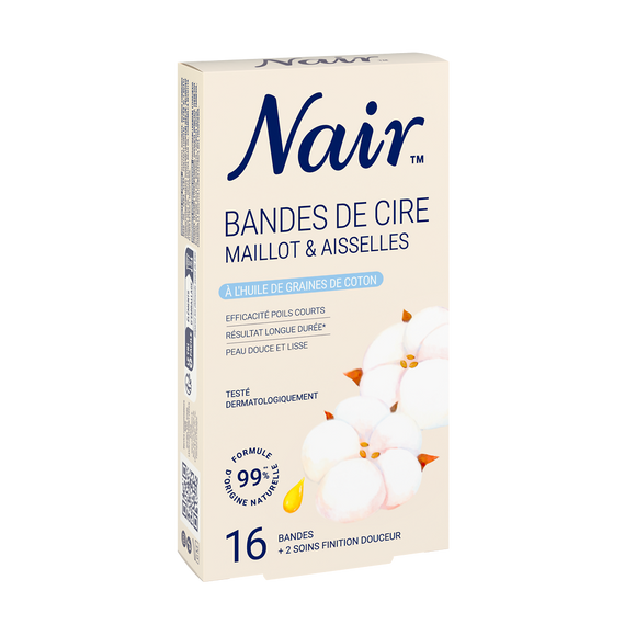 Bande de cire épilatoire Maillot et Aisselles Fleur de Coton NAIR x16