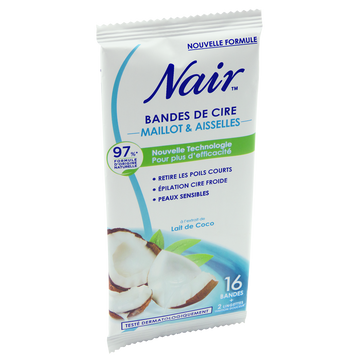 Cire froide pour le maillot et les aisselles parfum coco NAIR, x16