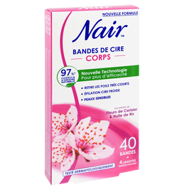 Cire froide dépilatoire pour le corps parfum fleur de cerisier et huile de riz NAIR, 40 bandes