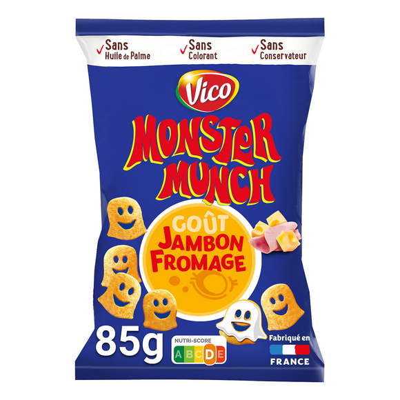 Biscuits apéritifs goût jambon fromage MONSTER MUNCH, sachet de 85g