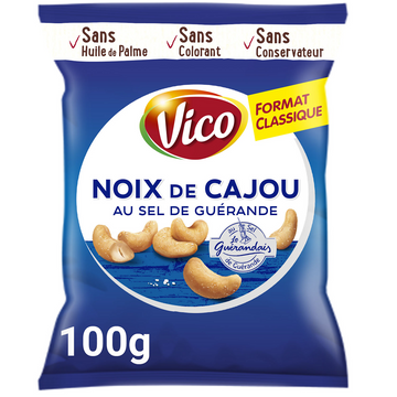 Noix de cajou au sel de guérande VICO, sachet de 100g