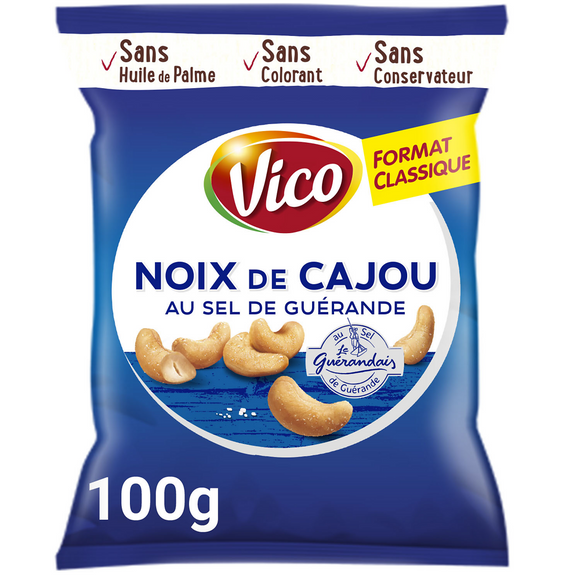 Noix de cajou au sel de guérande VICO, sachet de 100g