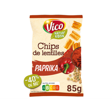 Biscuits apéritifs Natur'&bon chips de lentilles goût paprika VICO, sachet 85g