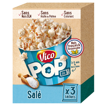Pop corn micro-ondable pop salé, VICO, 3x80g