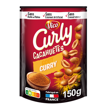 Biscuits apéritifs CURLY cacahuètes goût curry Vico, sachet 150g