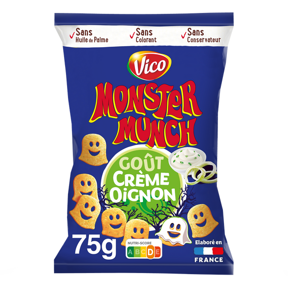Biscuits apéritifs goût crème oignon MONSTER MUNCH, sachet de 75g