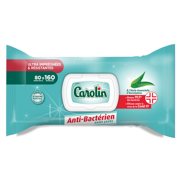Lingettes multi-surface CAROLIN Resist+ antibactériennes Eucalyptusx80
