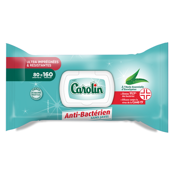 Lingettes multi-surface CAROLIN Resist+ antibactériennes Eucalyptusx80