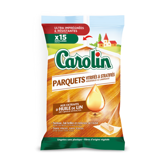 Lingettes sols & Parquets Huile Lin CAROLIN x15