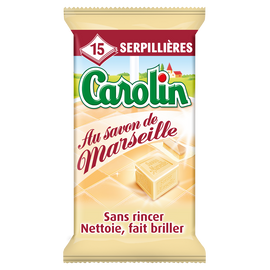 Lingettes pour sols au savon de Marseille CAROLIN - 15 unités