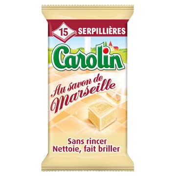Lingettes pour sols au savon de Marseille CAROLIN - 15 unités