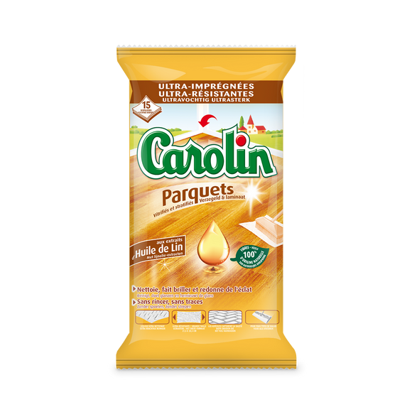 Lingettes huile de lin pour parquets vitrifiés et stratifiés CAROLIN -15 unités