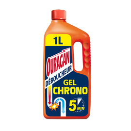 Gel déboucheur super concentré chrono 5 minutes OURAGAN, flacon de 1L