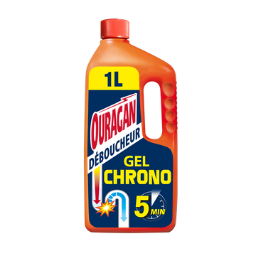 Gel déboucheur super concentré chrono 5 minutes OURAGAN, flacon de 1L