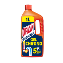 Gel déboucheur super concentré chrono 5 minutes OURAGAN, flacon de 1L