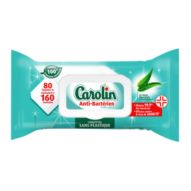 Lingettes anti-bactérien eucalyptus CAROLIN - 80 unités
