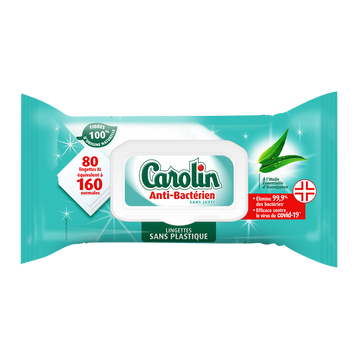 Lingettes anti-bactérien eucalyptus CAROLIN - 80 unités