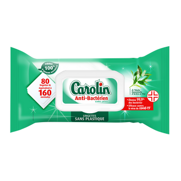 Lingettes anti-bactérien huile essentielle arbre à thé CAROLIN - 80 unités