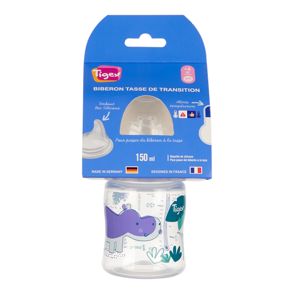 Biberon col large transition + 150ml +6 mois temperature TIGEX