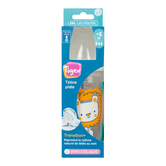 Biberon col large transition + 300ml 0/6 mois temperature TIGEX
