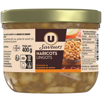 U SAVEURS Haricots lingots cuisinés à la graisse de canard 400g