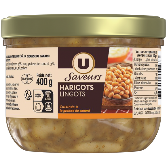 U SAVEURS Haricots lingots cuisinés à la graisse de canard 400g
