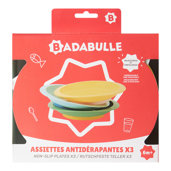 Lot de 3 assiettes antiderapantes BADABULLE