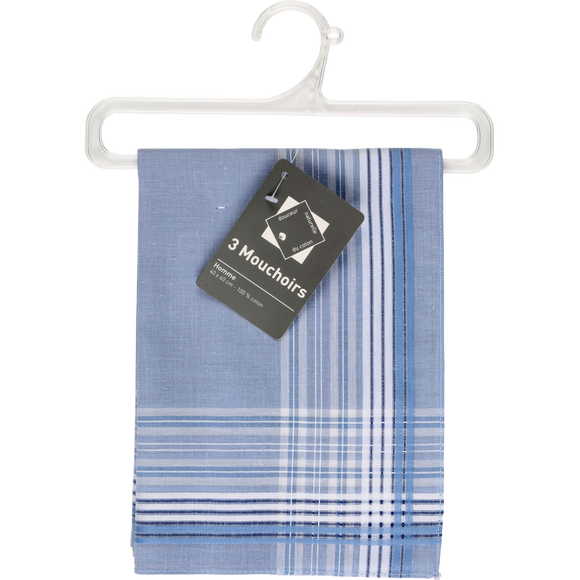 Lot de 3 mouchoirs homme carreaux tisses 40x40cm