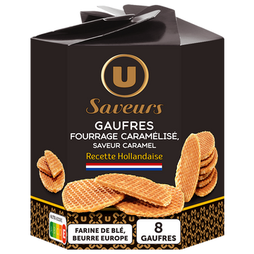 U SAVEURS Gaufres hollandaises fourrage caramélisé saveur caramel 250g