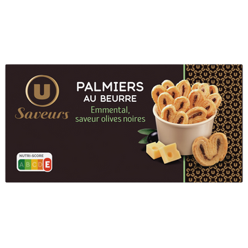 U SAVEURS Biscuits apéritifs palmiers saveur olives  boîte de 80g