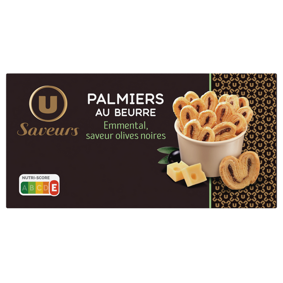 U SAVEURS Biscuits apéritifs palmiers saveur olives  boîte de 80g