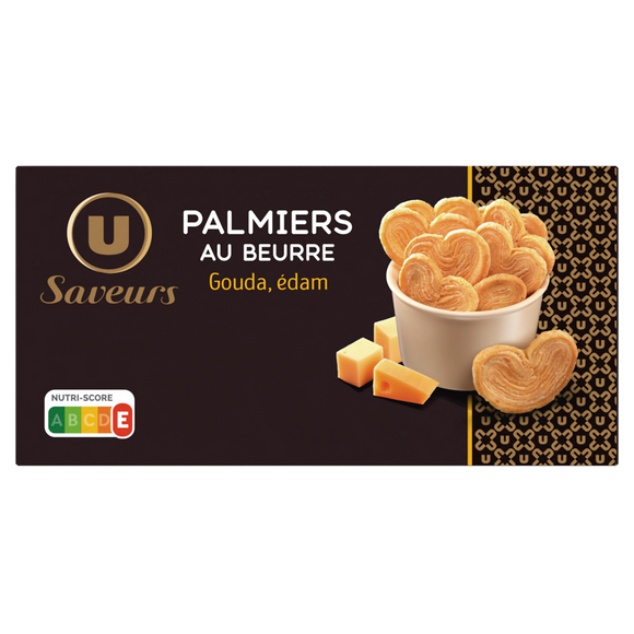 U SAVEURS Palmiers salés fromage  sachet de 80g