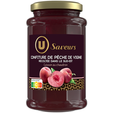 U SAVEURS Confiture extra pêches de vigne Vallée du Rhône , Pot 315g